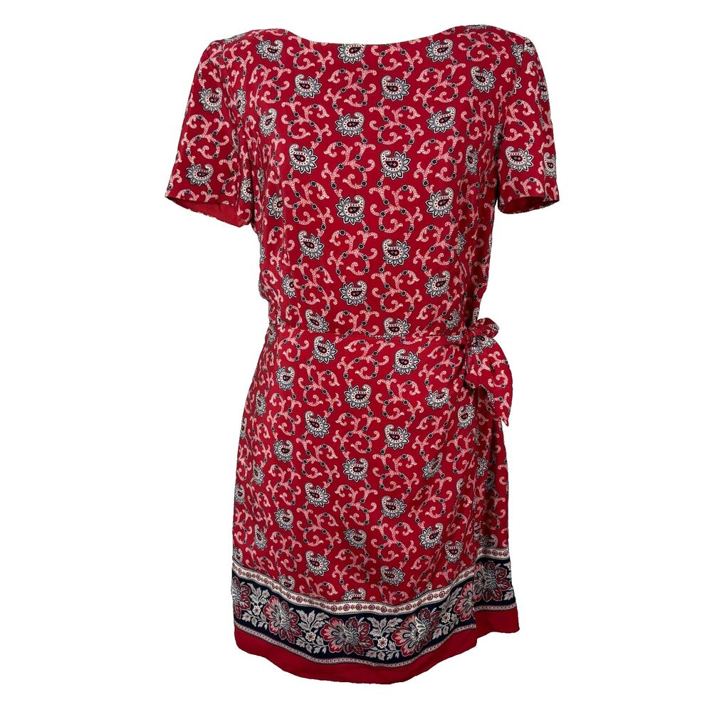 Talbots Red Paisley Print Midi Dress with Border Hem